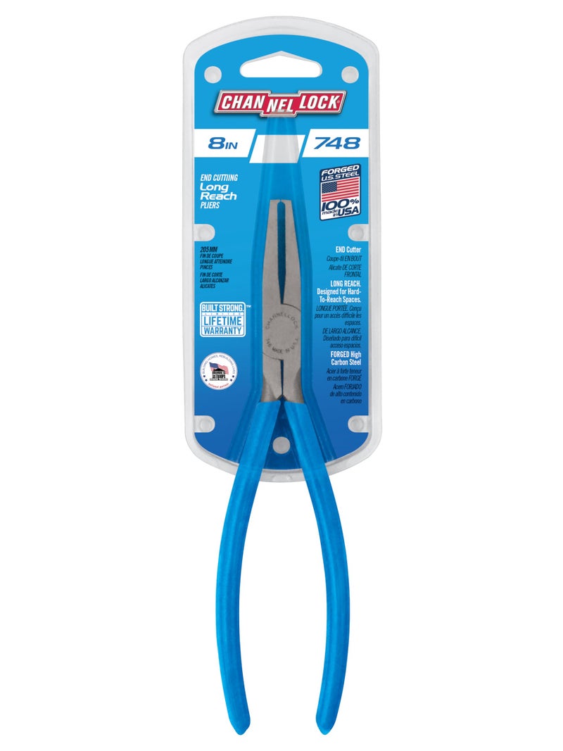Channellock 748 8-Inch Long Reach End Cutting Pliers | Nipper End Cutter with Extra Long Flat Nose | Designed for Hard to Reach Places | Forged from High Carbon Steel | Made in the USA , Blue - Image 3